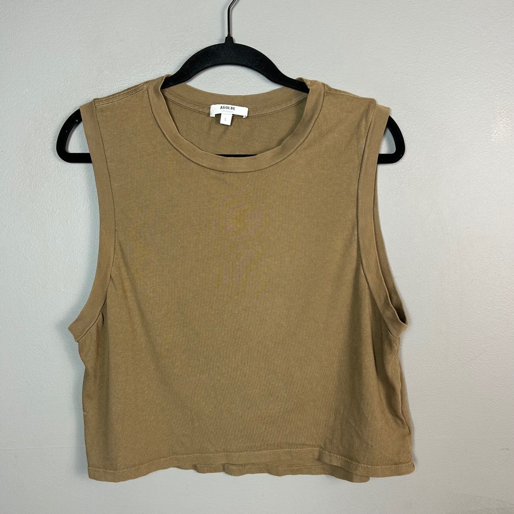 Agolde Cropped Tank Top T-shirt Large Brown Sleeveless Boxy Crew Neck Cotton